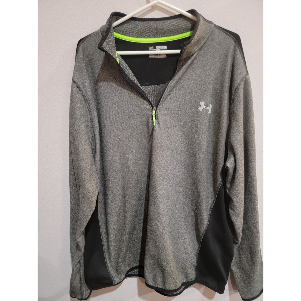 Under Armour Coldgear Mens 2XL Fleece Jacket Gray Black Loose 1/2 Zip Pullover